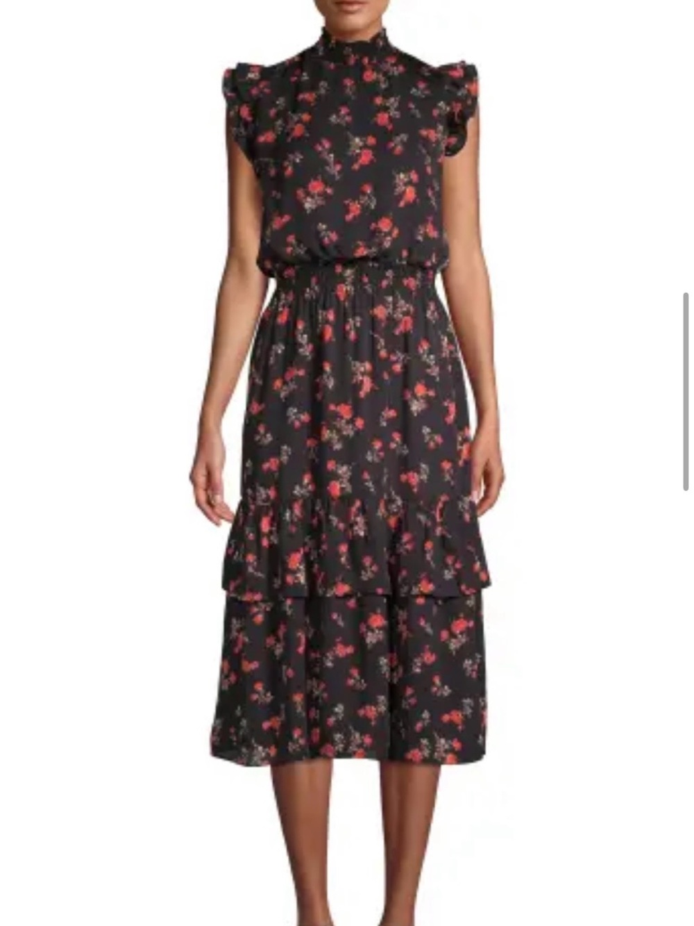Saks Off Fifth Avenue Black Floral Midi Dress